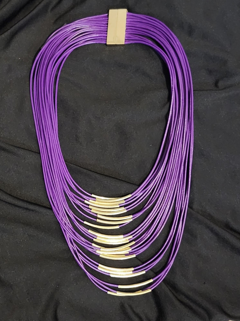 Layered Purple Multi-Strand Necklace with Gold Tubes